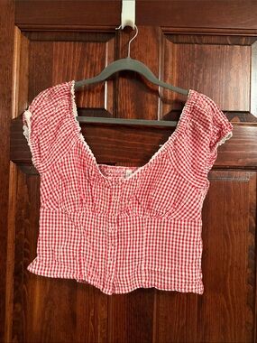 American Eagle Outfitters Red Gingham Button-Front Crop Top